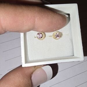 14k Gold Small Pink Ice Earrings